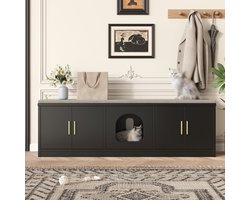 Kattenkast, 140 x 40 x 45,5 cm - Geïntegreerde krabpaal en ventilatieopening, geschikt als kattenmeubel in gangen en entrees, multifunctioneel kattenmeubel, kattenhuis, kattenbakmeubel, kattentoilet.