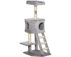 Kattenklimboom multifunctionele meerlaagse krabpaal voor katten met kattenhol speelbal sisal krabpaal platformen en trap zachte pluche bekleding stevig houten frame geschikt voor binnenshuis katten om te spelen en te rusten 50x40x120 cm grijs