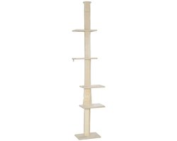 Krabpaal: Kattenklimpaal 42,5 &times; 42,5 &times; 225&ndash;275 cm kaki, spaanplaat, kattenboom en krabpaal, in hoogte verstelbaar, stabiele ondersteuning, geschikt voor 1-2 katten tot 5 kg.