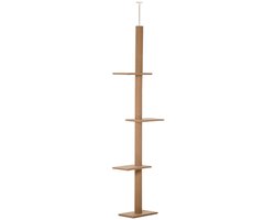 Krabpaal: Kattenklimpaal 43 × 27 × 228–260 cm bruin, spaanplaat, krabpaal, kattenboom met 4 platforms, in hoogte verstelbaar, eenvoudig ontwerp, stabiel en duurzaam, geschikt voor katten tot 4 kg.