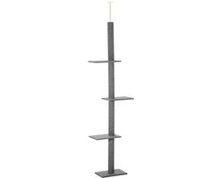 Krabpaal: Kattenklimpaal 43 × 27 × 228–260 cm grijs, spaanplaat, krabpaal, kattenboom met 4 platforms, in hoogte verstelbaar, eenvoudig ontwerp, stabiel en duurzaam, geschikt voor katten tot 4 kg.
