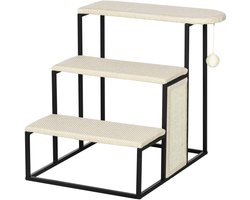 Kattenklimpaal Drie-traps Ontwerp met Krabplank en Speelbal Duurzaam Staal + Krabvast Sisal Materiaal Geschikt voor Katten Tot 6 kg Biedt Krabben, Spelen of Springen 51x54x53 cm Beige + Zwart