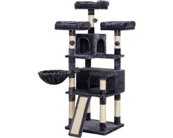Kattenklimpaal multifunctionele kattenboom 54x49x169 cm donkergrijs meerlaagse platformconstructie comfortabel zacht pluche oppervlak stevig duurzaam houten frame stabiele anti-kantelconstructie geschikt voor binnenruimte voor kattenactiviteiten