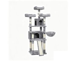 Krabpaal: Kattenklimpaal multifunctionele kattenboom meerlaagse platformconstructie comfortabel zacht pluche oppervlak stevig duurzaam houten frame stabiele anti-kantelconstructie geschikt voor binnenruimte voor kattenactiviteiten 54x49x169 cm grijs