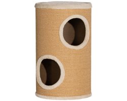 Krabpaal: Kattenklimrek 35×35×60 cm bruin, spaanplaat, kattentoren, kattenhuis, twee rustniveaus, stabiel en duurzaam, praktisch en mooi, geschikt voor 1-2 katten tot 5 kg om te rusten, spelen of hun nagels te krabben