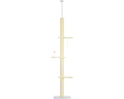 Krabpaal: Kattenklimrek 47 × 34 × 220-260 cm Beige Spaanplaat Kattenklimrek, kattenplateaus en krabpaal, stabiel en duurzaam, praktisch en stijlvol, gemakkelijk schoon te maken, geschikt voor katten tot 5 kg