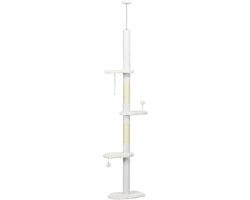 Krabpaal: Kattenklimrek 48&times;32&times;225-255cm wit spaanplaat, kattenboom, kattentrap, krabpaal, stabiel en duurzaam, eenvoudig design, praktisch en mooi, voor katten tot 5 kg, voor thuisgebruik