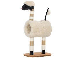 Krabpaal: Kattenklimrek 48×34×98 cm beige, spaanplaat, krabpaal, met kattentunnel en speelbal, zacht en comfortabel, geschikt voor katten tot 5 kg voor binnengebruik om te rusten, spelen of hun nagels te krabben