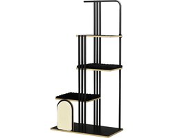 Krabpaal: Kattenklimrek 85 &times; 48 &times; 170 cm Zwart Metaal en spaanplaat Kattenboom en kattenbed, stabiel en duurzaam, praktisch en stijlvol, gemakkelijk schoon te maken, geschikt voor 2 katten tot 5 kg