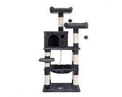 Kattenklimrek kattenboom kattentoren 55 x 45 x 143 cm Donkergrijs met 1 hangmat, uitkijkplatform en sisal krabgebied dikke pluche brengt zachte en comfortabele ervaring stevig hoogwaardig houten plank garandeert duurzaamheid en stabiliteit