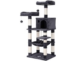Kattenklimrek Kattenboom Kattentoren 55 x 45 x 143 cm Donkergrijs Met Hangmat Uitkijkplatform Sisal Krabgebied Dikke Pluche Zachte Comfortabele Ervaring Stevig Hoogwaardig Houten Plank Duurzaam Stabiliteit