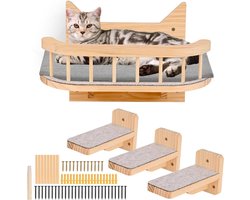 Krabpaal: Kattenklimrek - Kattenmeubel muur - Actief houden kat - Massief hout constructie - 52 x 36 x 11 cm