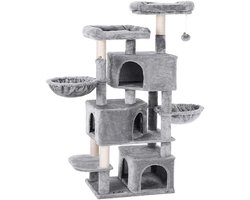 Kattenklimrek Kattentoren 55 x 40 x 164 cm Grijs Met 3 Kattenholletjes 2 Kattenmanden 2 Uitkijkplatforms Kussens Stevige Constructie Voor Binnenkatten Woonkamer Slaapkamer