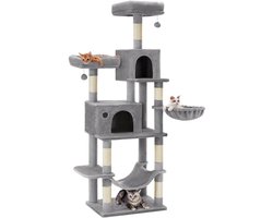 Kattenklimrek Kattentoren 60 x 50 x 199 cm Grijs Stevige Constructie Geschikt Voor Grote Katten Met Klimplatforms Kattenholen Krabpalen Voorkomt Bewegingsgebrek Binnenhuis Veilige Stabiliteit