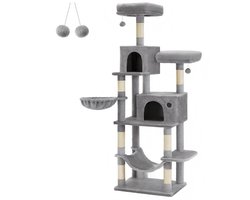 Kattenklimrek, kattentoren, kattentoren, stevige constructie, gemakkelijk voor katten om op en neer te klimmen, voorkomt gebrek aan beweging bij katten, geschikt voor grote katten, 60 x 50 x 199 cm, grijs