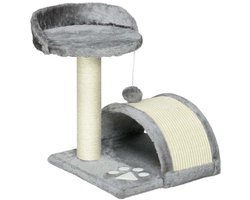 Kattenklimtoren 35,5x37x46 cm Grijs met kattenmand, krabpaal, klimstructuur, speeltjes en sisal touw, zacht pluche oppervlak, meerlaagse opzet, geschikt voor katten tot 4 kg