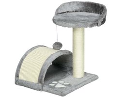 Kattenklimtoren met kattenmand, klimstructuur, sisal krabpaal, speeltjes en rustplatform, meerlaagse opzet, zacht pluche oppervlak, geschikt voor katten tot 4 kg, 35,5x37x46 cm, Grijs