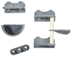 Wandmeubel: Kattenklimwand 4-delig – Wandkrabpaal met Kattenladder Hangmat en Springplatform voor Katten tot 5 kg Grijs