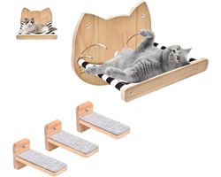 Wandmeubel: Kattenklimwand Set - Kattenmeubel Parcours - Verticaal Klimmen - Massief Houten Constructie - 20 x 40 x 25 cm - Houtkleuren