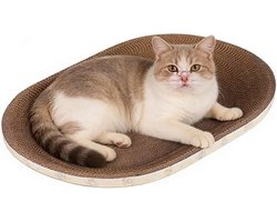 Krabpaal: Kattenkrab meubel - Krabpaal huisje - Spelen en rusten - Verhoogde rand - 43x26x55 cm - Natuurlijk karton