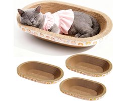 Kattenkrab Set - Krabplank Kattenmand - Krabbelen en Ontspannen - Ovaal Kraboppervlak - 3x M (45x32x8cm) - Natuurlijk