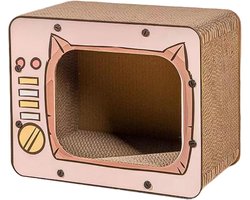 Kattenkrabber Golfkarton - Krabpaal Bedje - Meubels Beschermen - Unieke TV Vorm - 40 x 22 x 31 cm - Roze