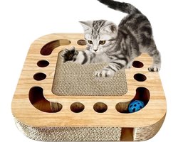 Kattenkrabber - Krabplank Huisdier - Meubels Beschermen - Met 2 Belballen - 34x34x6 cm