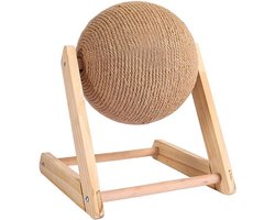 Kattenkrabber met bal - kattenspeelgoed - houten kattenmeubel - sisaltouw - kattenkraspaal - stabiele basis - krabpaal - klauwen beschermen - natuurlijke kleur - geschikt voor klimmende katten