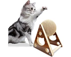 Kattenkrabber speelgoed, natuurlijk Sisal touw kat krabbal krabben speelgoed met bal voor katten en kittens en honden en puppy, interactieve massief houten krabber huisdier speelgoed groot