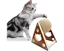 Kattenkrabber speelgoed, natuurlijke sisal touw kat krabbal voor katten & kittens & honden & puppy, interactief massief houten krabber huisdier speelgoed (Medium)