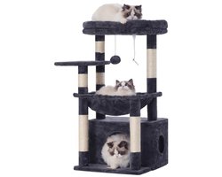 Krabpaal: Kattenkrabboom met Extra Groot Zacht Kattenmand en Ruim Kattenbed, Robuuste Sisal-Krabpalen, Rookgrijs