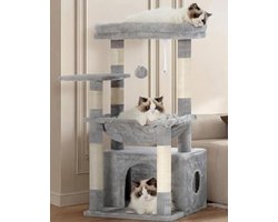 Krabpaal: Kattenkrabboom met Ruim Kattenbed en Verstevigde Krabpalen, Lichtgrijs