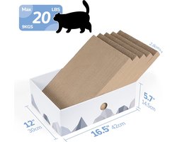 Kattenkrabbox met krabplank voor katten - draagbare kartonnen ligstoel voor huisdier-zware dubbelzijdige kartonnen kattenkrabbers en interactief gatontwerp - 34 x 24 x 12 cm (groot 5 pakket, wit)