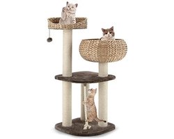 Kattenkrabhuis - Speelboom Klimboom - Kattenvermaak Rust - Stabiele Houtconstructie - 45x45x103 cm - Donkerbruin