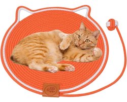 Krabpaal: Kattenkrabmat - Krabpaal mat - Meubels beschermen - Met speelbal - 25x25x5 cm - Oranje