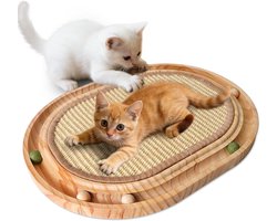 Kattenkrabmat - Sisal pad - Krabben en spelen - Met 7 speelballen - 43 x 33 cm - Beige