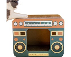 Krabplank: Kattenkrabmeubel - Krabpaal karton - Krabben en spelen - Uniek radio design - 44 x 34 x 23 cm - Bruin
