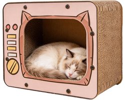 Kattenkrabmeubel - Krabpaal karton - Meubels beschermen - Uniek tv-design - 42 x 32 x 11 cm - Roze