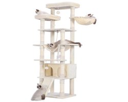 Kattenkrabpaal 200 cm met Grote Platformen, 11 Krabpalen, 2 Manden, Hangmat en Pluche Ballen
