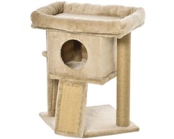 Krabpaal: Kattenkrabpaal 40 x 40 x 57 cm, Koffiebruin, Met Juten Krabmat En Ligplateau, Inclusief Speelbal En Kattenhuis Voor Krabplezier En Ontspanning, Kattenboom En Klimpaal, Krabmeubel En Kattentoren, Klimmeubel En Krabzuil Voor Katten Thuis