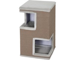 Krabpaal: Kattenkrabpaal 40×40×67 cm bruin spaanplaat, kattenbed, kattenboom, kattenhuis, stevig en duurzaam, praktisch en mooi, geschikt voor 2 katten met een gewicht tot 6 kg per kat voor rusten en krabben