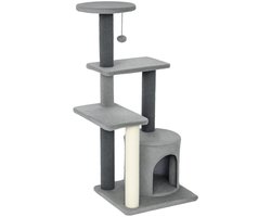 Krabpaal: Kattenkrabpaal 45x40x103cm Grijs Spaanplaat Krabpaal Kattenboom Met kattenhuis Stevig en duurzaam Praktisch en mooi Geschikt voor 1-2 katten met een gewicht tot 5 kg