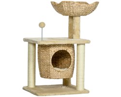 Krabpaal: Kattenkrabpaal 45x40x74 cm Beige, Kattenboom Zonder Matras Met Kattenhuisje, Krabpaal Voor Katten Met Ligplatform En Speelbal, Sisal Krabpaal Pluche Kattenmeubel Kattentoren Klimboom Rustplek Speelplek Kattenmand Voor Binnen Gebruik