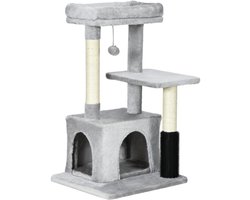Kattenkrabpaal 48×48×85 cm Kattenbed Met Wasbaar Kussen Lichtgrijs Met Krabpalen Krabmat Hangen Speelbal Geschikt Voor Katten Tot 10 kg Voor Entertainment