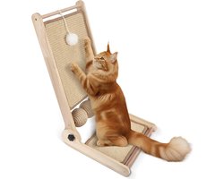 Kattenkrabpaal 59 cm - Krabplank muur - Krabben en spelen - Dubbelzijdig design - 34x33x59 cm - Houtkleur