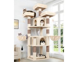 Kattenkrabpaal Groot - Speeltoren Kat - Spelen en Rusten - Stabiel en Veilig - 174 cm Hoog - Donkergrijs