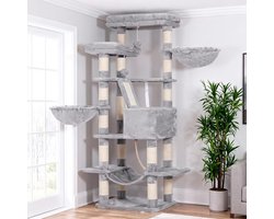 Kattenkrabpaal Hoog, Meerdere Verdiepingen, Met Platforms, Manden, Hangmat en Pluche Ballen - Lichtgrijs