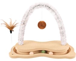 Krabpaal: Kattenkrabpaal Hout - Krabmeubel Kat - Spelen en Rusten - Interactief Boogontwerp - 39 x 19 x 36 cm
