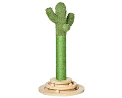 Kattenkrabpaal in cactusvorm dennenhout met sisaltouw en houten bal speelgoed krabpaal voor katten 32x32x60cm groen en naturel