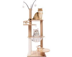 Krabpaal: Kattenkrabpaal - Kattenboom Klimrek - Spelen en Rusten - Stabiele Constructie - 40 x 40 x 132 cm - Lichtbruin